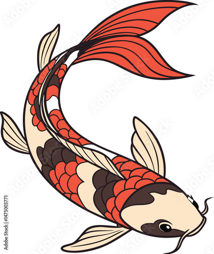 Colored Koi Fish Silhouette Design. Koi Fish Artistic Silhouette Illustration. Koi Fish Colored Japanese Style Design. Koi Fish Flat Silhouette Drawing Art
