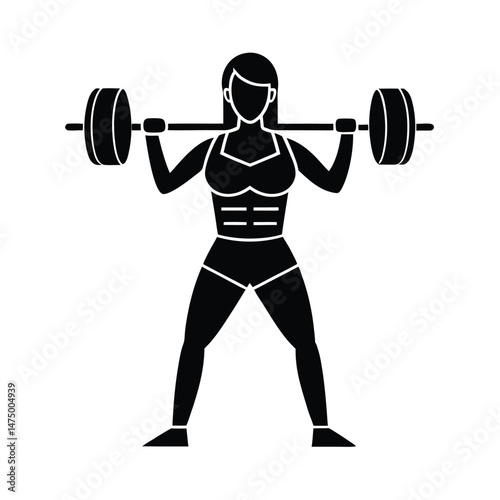 Silhouette illustration of a strong woman lifting a barbell weight as part of her fitness workout routine