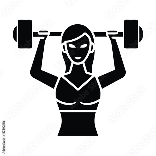 Black and white illustration of a female athlete lifting a barbell representing fitness and strength training.