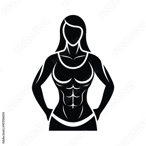 Silhouette of a fit and muscular woman in sportswear showing defined abs with hands on hips