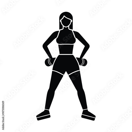 Silhouette of a woman exercising with dumbbells in a workout outfit ready for fitness activities