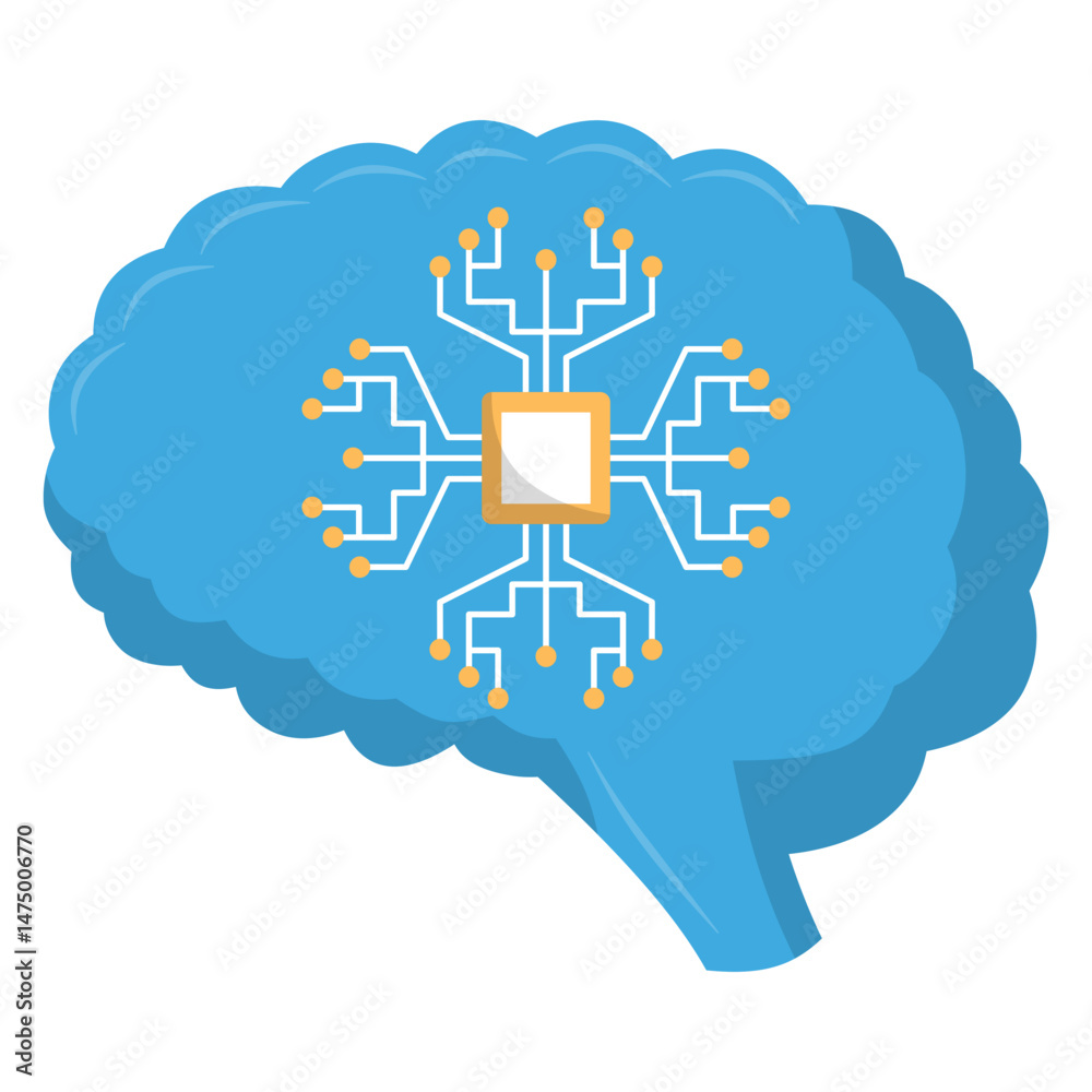 custom made wallpaper toronto digitalArtificial Intelligence Brain with Central Circuit Chip Illustration