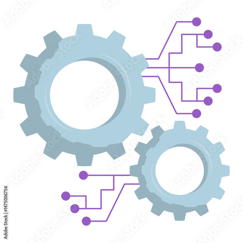 Digital Gears with Circuit Lines Illustration