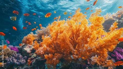 Vibrant coral reef life underwater ocean nature photography marine environment wide angle marine biodiversity photo