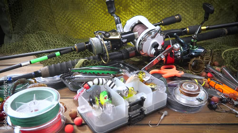 Fishing objects moving slowly in a horizontal plane. Slow motion.