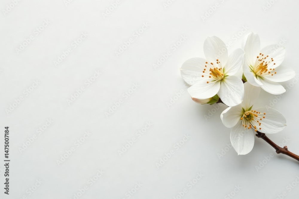 Obraz premium Delicate white blossoms against pure white backdrop, white flowers, nature
