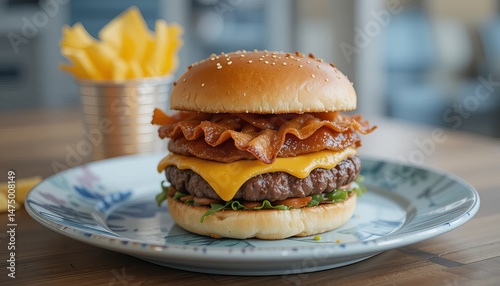 Delicious Double Cheeseburger with Crispy Bacon.