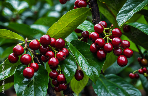 Wallpaper Mural Clusters of Ripe Coffee Cherries on Glossy Plant Torontodigital.ca