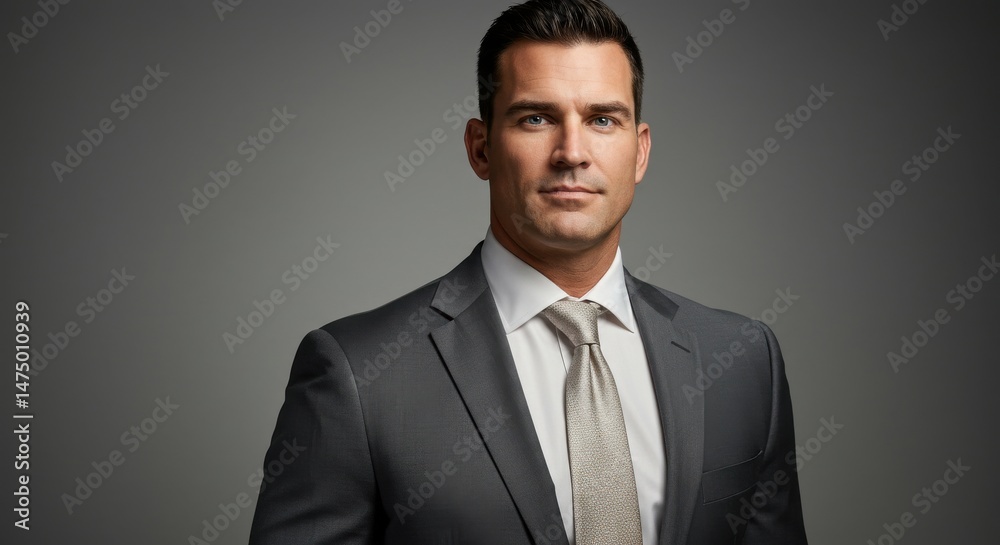 Confident businessman in a tailored suit posing against a neutral backdrop Confident businessman in a tailored suit posing against a neutral backdrop