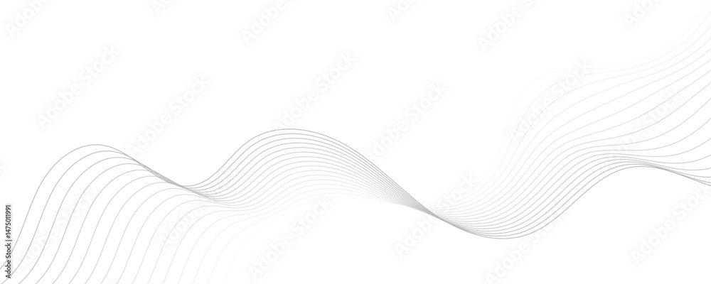 Fototapeta premium Abstract gray background. Abstract linear flowing particles future technology concept abstract wave curve lines banner. 