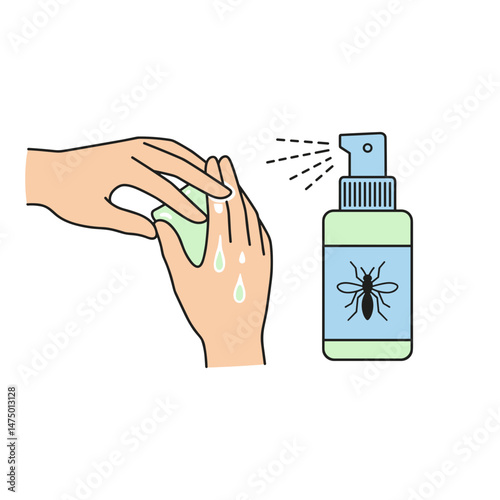 Applying insect repellent spray on hand  