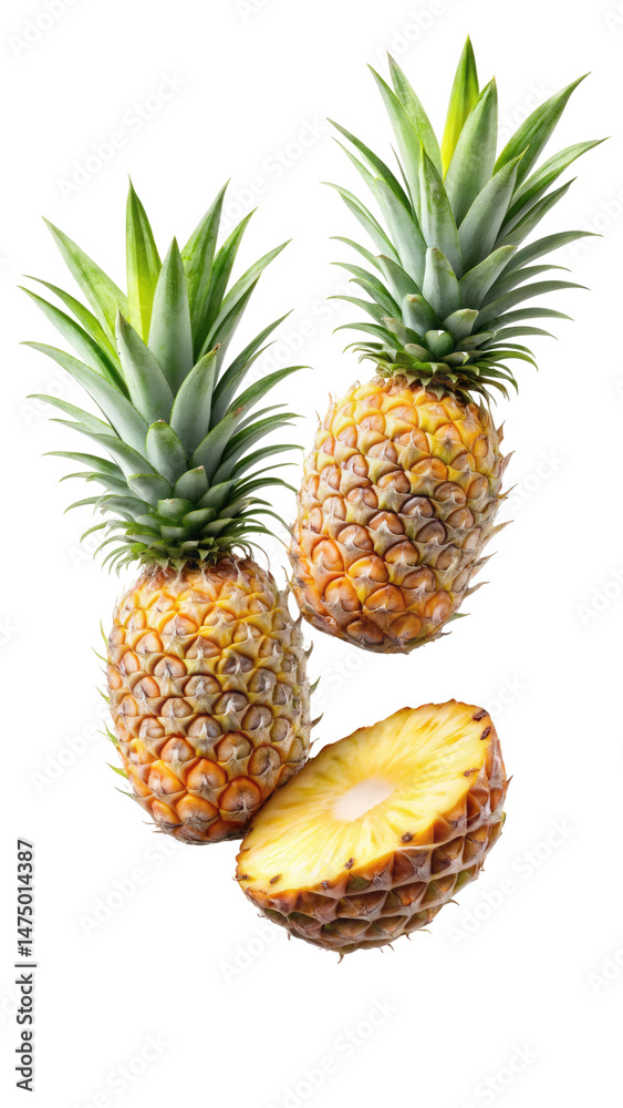Flying Pineapple Half Slices with Transparent Background Flying Pineapple Half Slices with Transparent Background