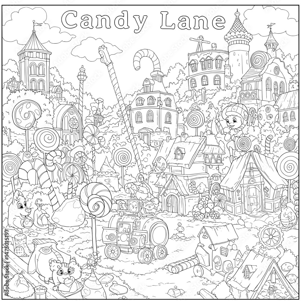 Obraz premium Sweet escape to a land of candy, gingerbread houses, lollipop trees, and whimsical structures