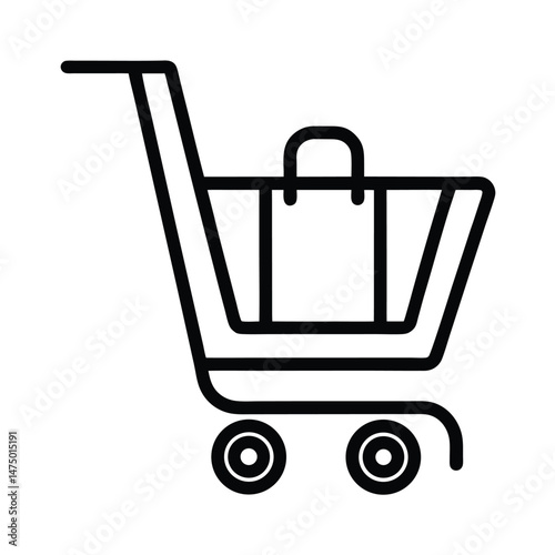 Minimalistic black and white shopping cart icon representing purchasing retail consumerism and online shopping concepts