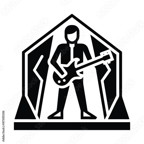 Silhouette of a guitarist performing on stage with spotlight effects for musical performances or music events