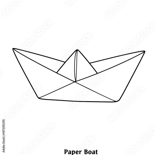 Minimalist line art of a paper boat, sailing in imagination