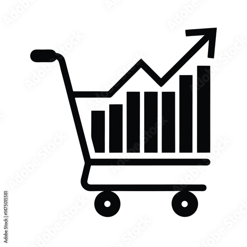 Shopping cart with upward trending bar graph icon symbolizing business growth and positive financial progress