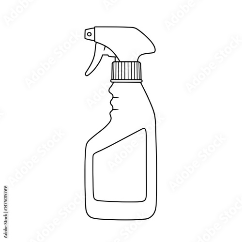 Outline of a cleaning spray bottle with a trigger and ribbed neck, white background
