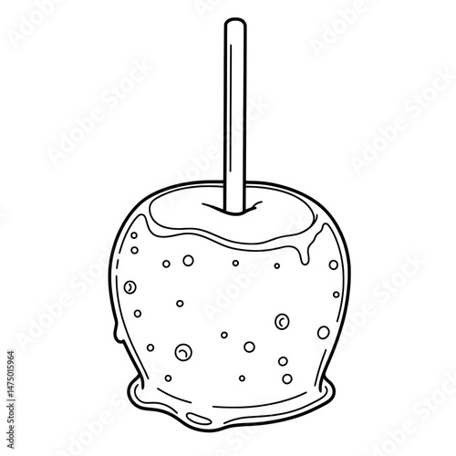 Sketch of apple with stick and caramel coating, the coating is dripping