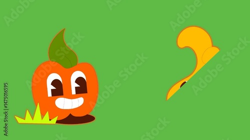 draw Papaya dancing joyfully making fist with other fruits on green background
