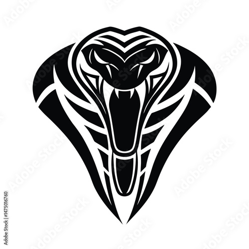 Intricate black cobra head illustration depicting venomous snake design with tribal aesthetic on white background