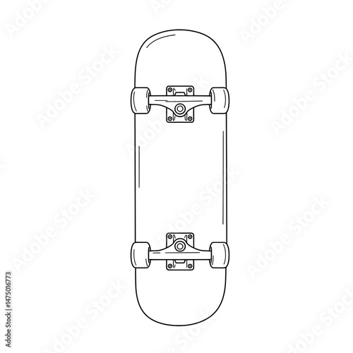 Skateboard Line art of skateboard. Features truck, wheels and a rounded nose. Black lines