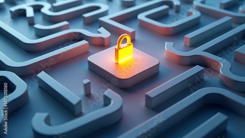 Protected content metaphor with glowing maze – ideal for SaaS platforms and parental tools photo