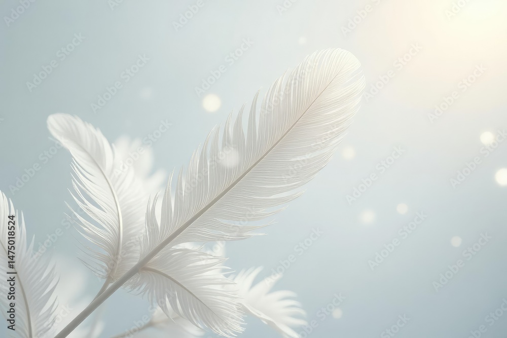 Naklejka premium Soft, ethereal white feathers against pure backdrop, photography, holy, feather