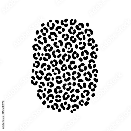 Graphic pattern with rounded black leopard spots forms a tall arch against a white canvas