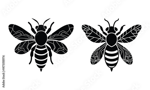 Bee Silhouette Vector, Bee Logo Vector, Bee in Flight Silhouette Illustration