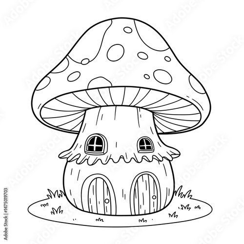Outline of a toadstool house with windows