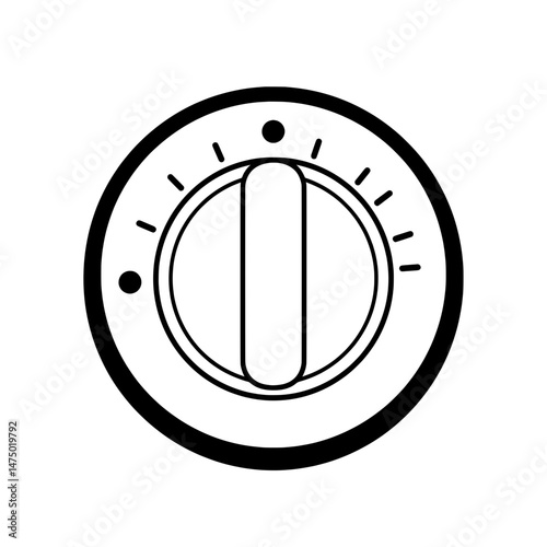 Close-up of a black and white dial with settings indicators and a central toggle