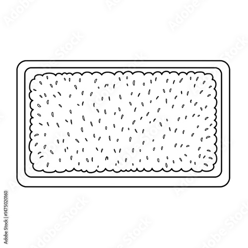 Delineated rectangle filled with seed shapes, outlined by a scalloped edge