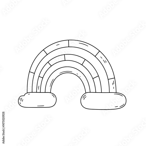 Black-and-white drawing of an igloo structure made up of bricks with line detailing