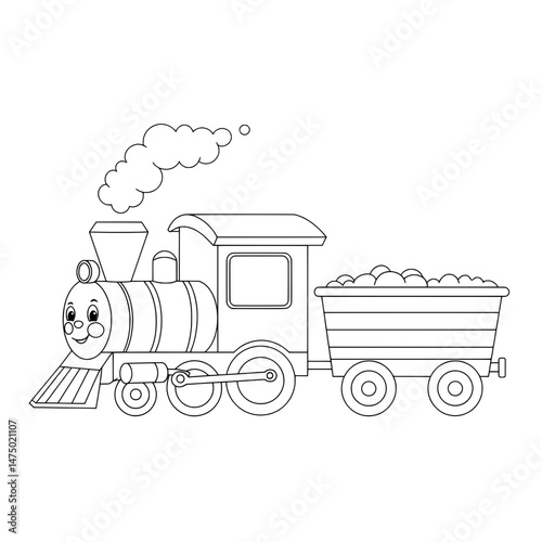 Train Outline A smiling train with smoke coming out pulling carriage