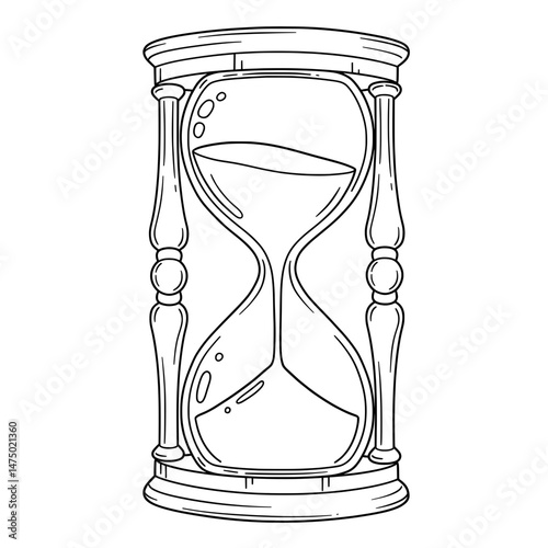 Hourglass Line Art Classic Timepiece Illustration with Smooth Glass Bulbs and Wooden Frame