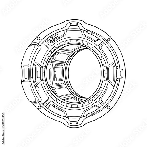 Sci-fi Portal A circular gateway to new worlds with intricate panel details and a blank center