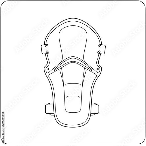 Outline of seat and backrest of a go-kart with mounting brackets in a monochrome image
