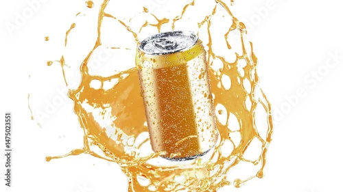 330ml soda can falling splash slow motion, depth of field