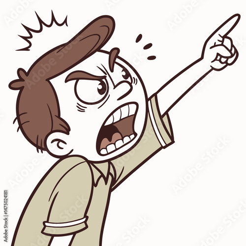 Angry Cartoon Character Pointing Aggressively with Intense Facial Expression