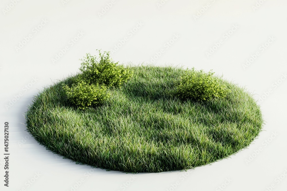 Fototapeta premium Circular patch of lush green grass with small bushes