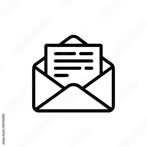 An outline of an open envelope with a letter partially visible inside