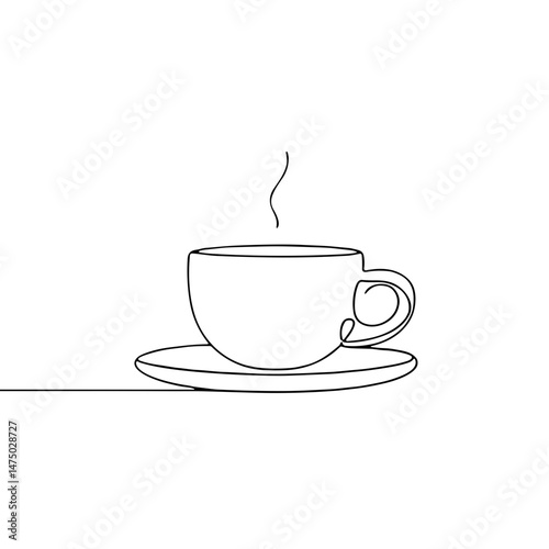 Minimalist coffee cup with steam on a plate  