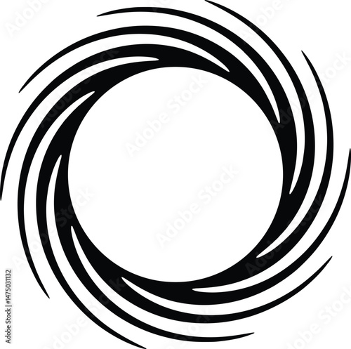 Abstract black circular swirl vector icon. Dynamic spiral ring shape, modern vortex symbol for logo design, tattoo art, branding, motion graphics, or decorative element on white background.
