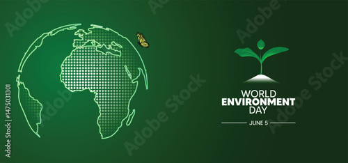 World Environment Day 5 June glowing dotted map vector poster