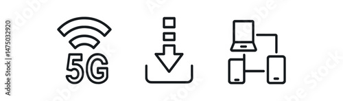 5g connectivity icons: wireless download network technology symbols