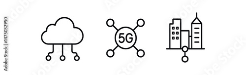 Cloud computing, 5g network, smart city integration symbols