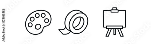 Art tools: palette, tape, easel - creative supplies icon set