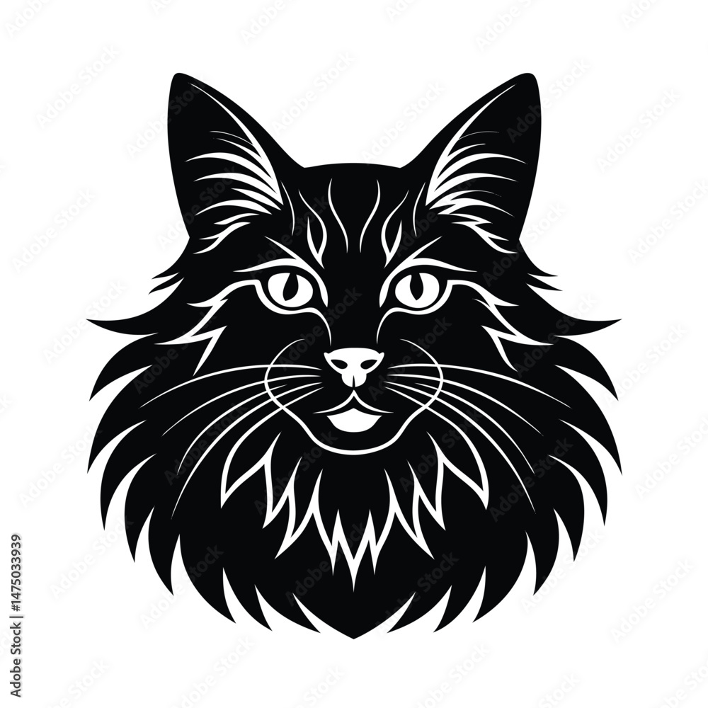 Fototapeta premium Stylized black cat head silhouette vector illustration in a minimalist and decorative graphic design