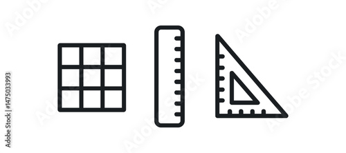 Geometric tools icons: grid, ruler, triangle symbol set